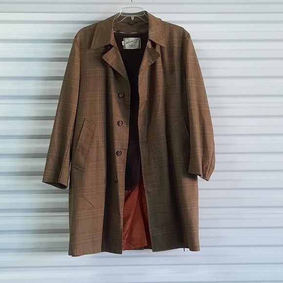 Campus Other - Campus Coat Mens Size 44 Tan Plaid All Weather Trench Fur Lined Vintage